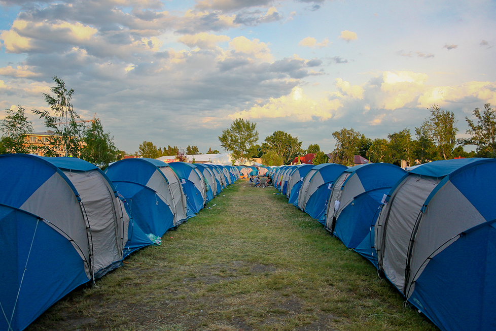 Pre-pitched tent
